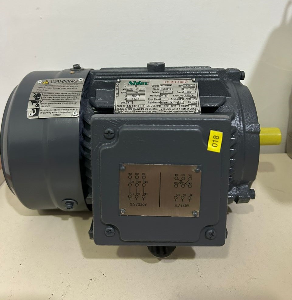 MOTOR HORIZONTAL   1,00HP 3600RPM US MOTORS MELC075E1M / ELC101S 3PH 220-440V 2P SF 1,15 9W DOL 80M TEFC IEC-IE2 CI