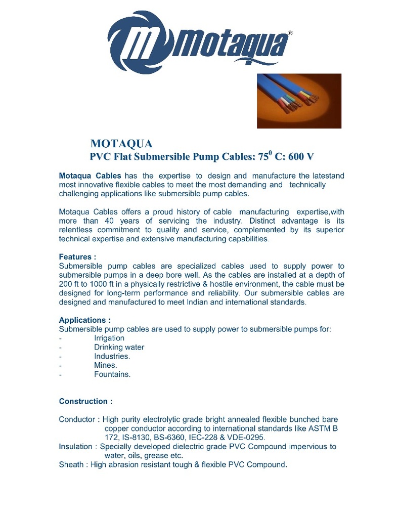 CABLE SUMERGIBLE PLANO PANELLI/MOTAQUA AWG 600V 75C PVC/PVC SERIE MAE MOD.     3X14