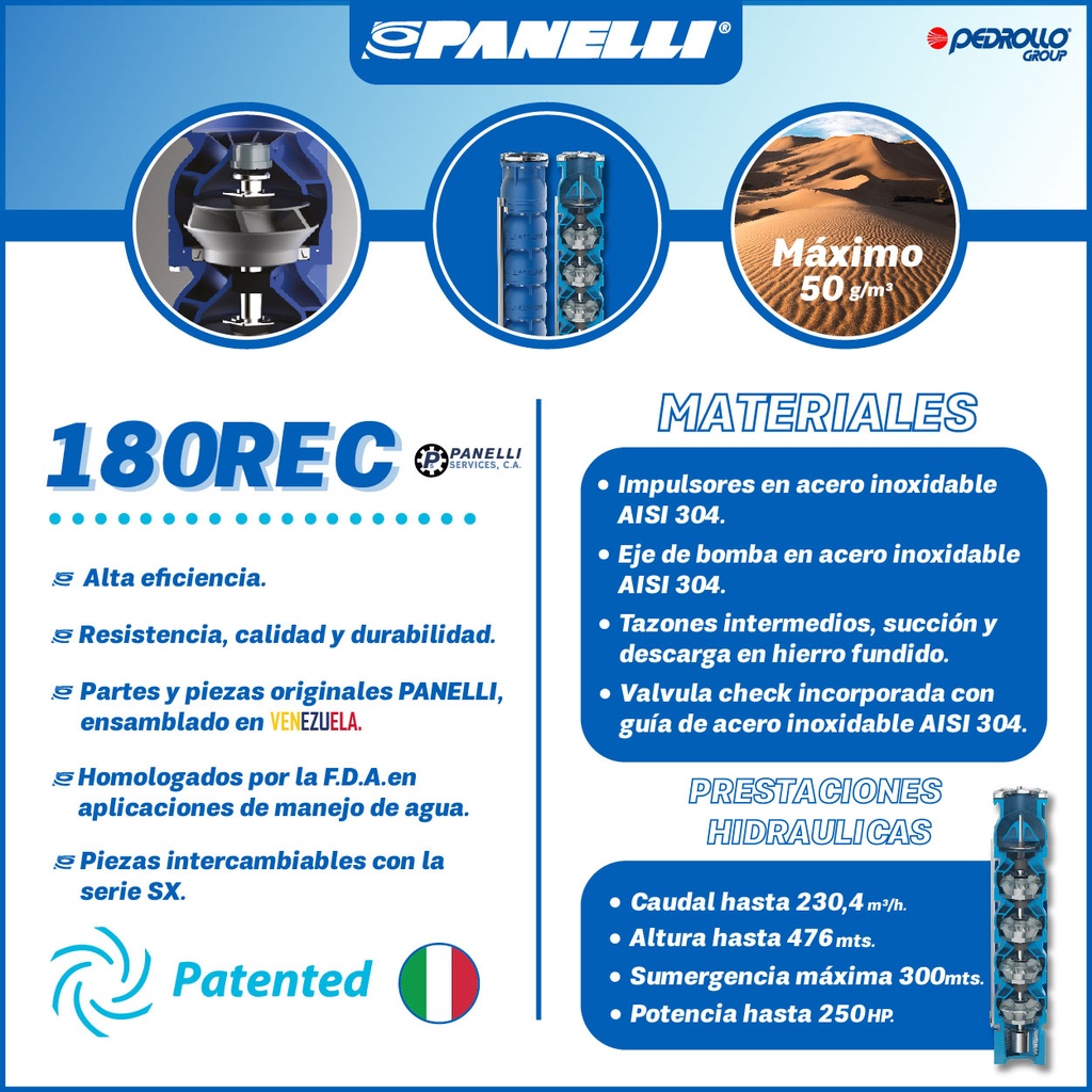 CUERPO SUMERGIBLE PANELLI  8" SERIE REC MOD. 180REC60009  600GPM 150,00HP  09ET 5"NPT NEMA8
