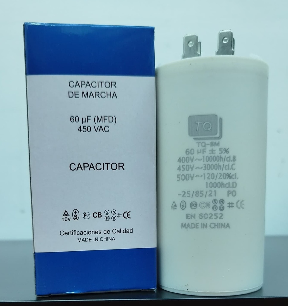CAPACITOR DE ARRANQUE MARCA TQ MOD. 60uF 450V