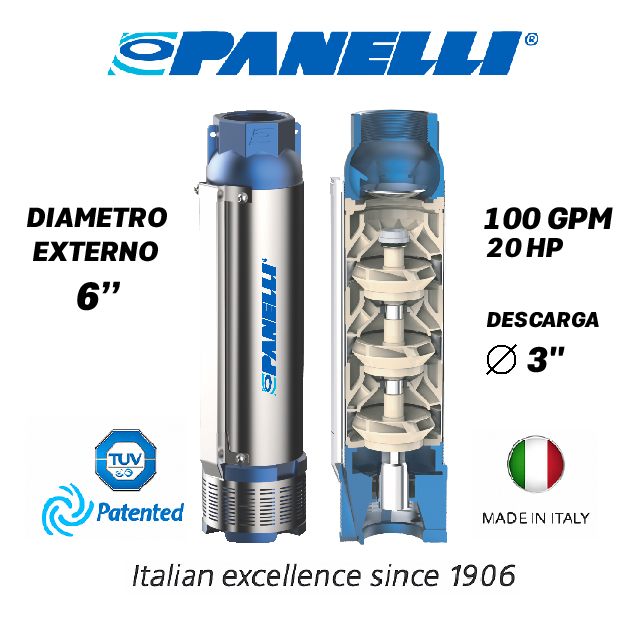 CUERPO SUMERGIBLE PANELLI  6" SERIE  PR MOD. 140PR10010 100GPM  20,00HP  10ET 3"NPT NEMA6