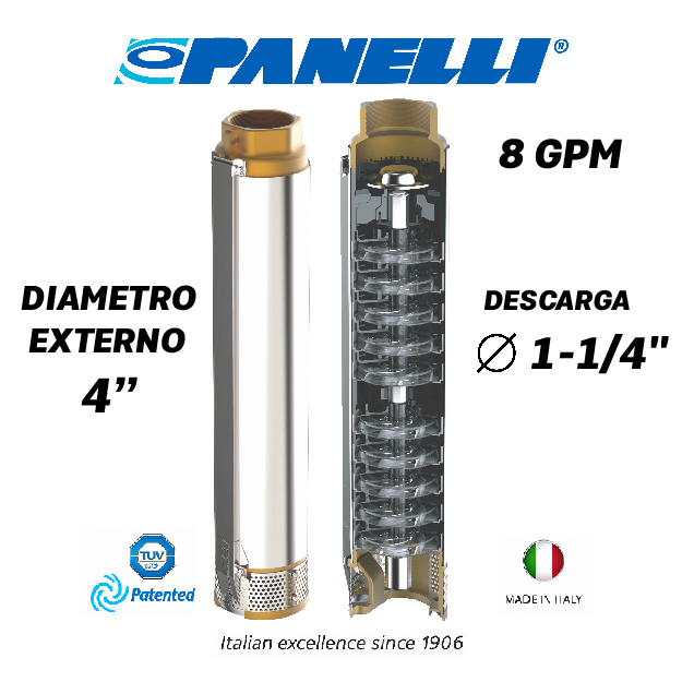 CUERPO SUMERGIBLE PANELLI  4"  SERIE PR MOD.  95PR0819    8GPM   1,50HP 19ET 1-1/4"NPT NEMA4