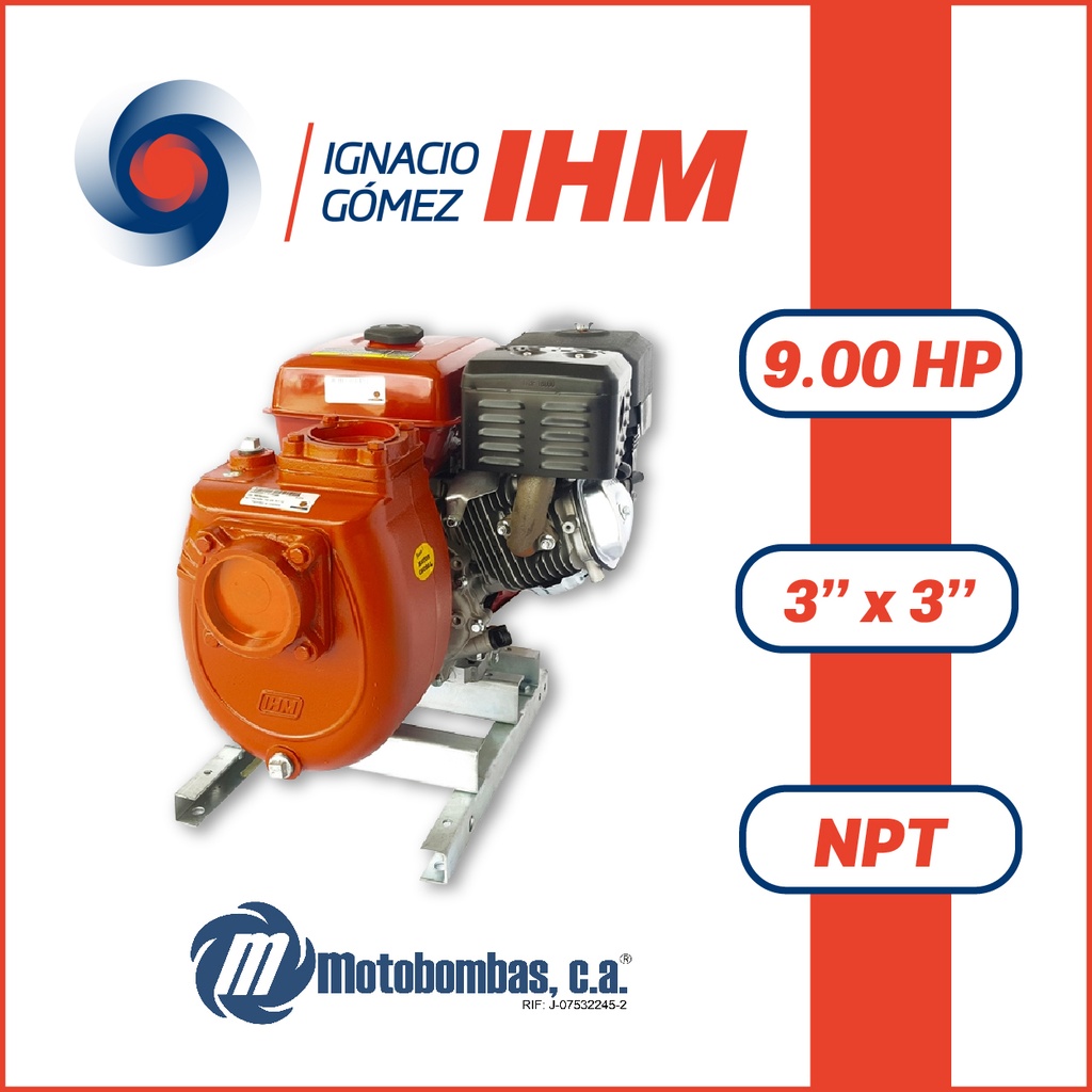 BOMBA MONOBLOCK AUTOCEBANTE IHM GASOLINA GS 75/177F HIERRO IHM KATSU   9,00HP 3600RPM 3" X 3" NPT