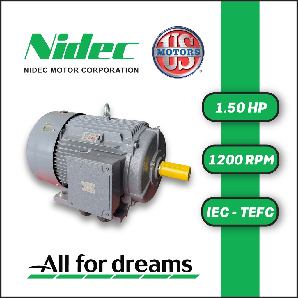 MOTOR HORIZONTAL   1,50HP 1200RPM US MOTORS MELC1E3M / ELC106S 3PH 220-440V 6P SF 1,15 9W DOL 100L1 TEFC IEC-IE2 CI