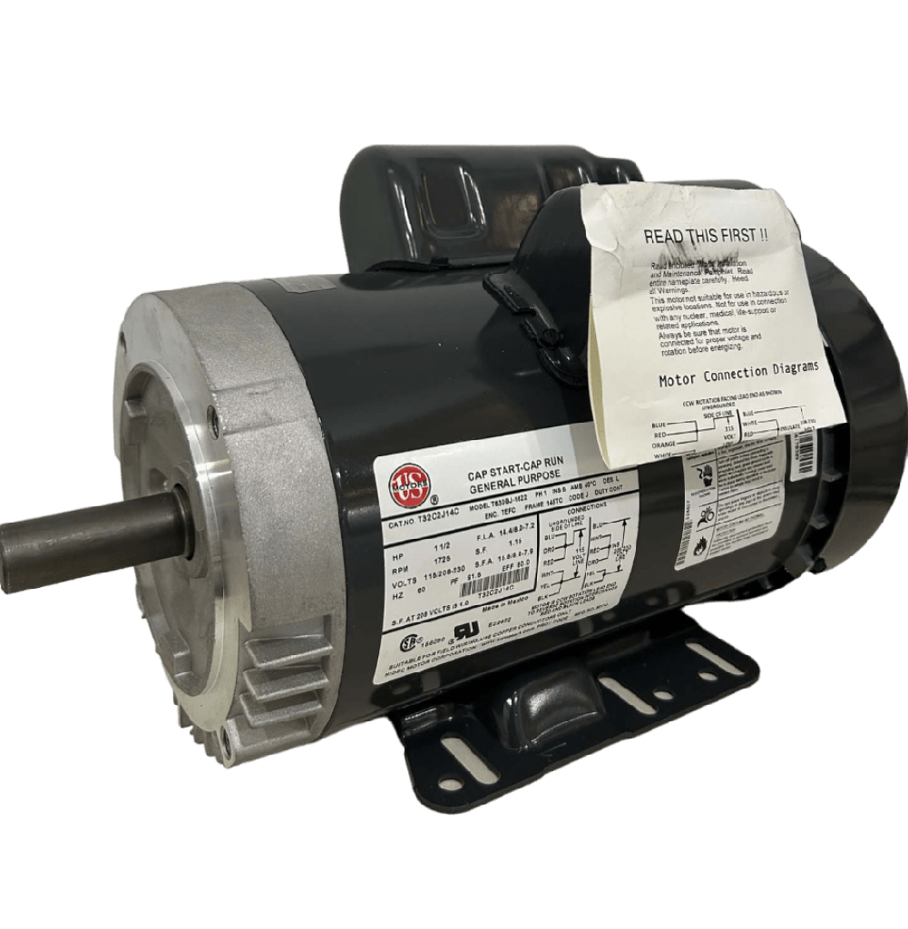 MOTOR HORIZONTAL MF US MOTORS 1,50HP 1800RPM T32C2J14C 1PH 115/208-230V 4P SF 1,15 3W DOL 145TC NEMA RS BASE RIGIDA BRIDA C FACE DOBLE SELLO RODAMIENTO