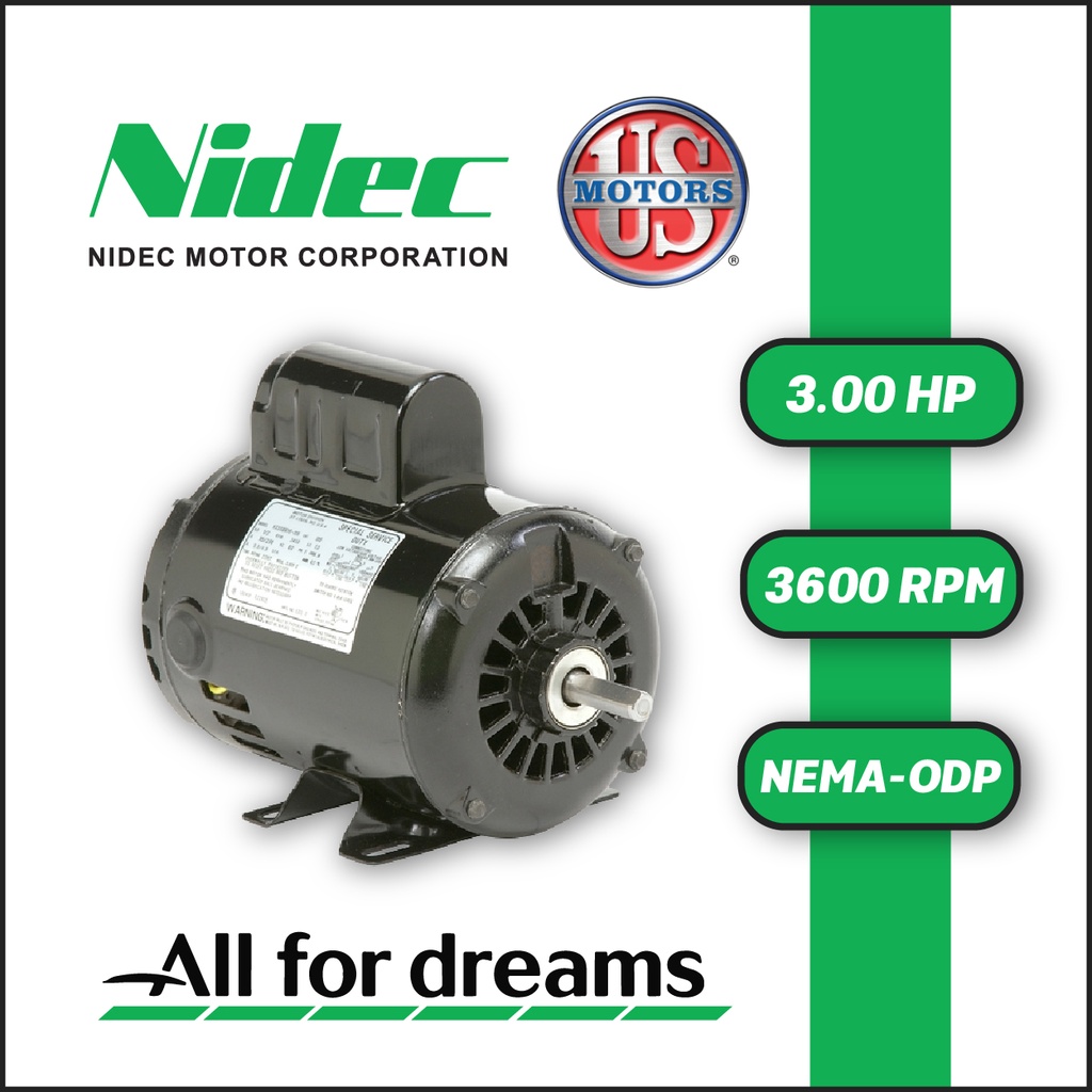 MOTOR HORIZONTAL T  3,00HP 3600RPM US MOTORS D3CPM1T 1PH 208-230V 2P SF 1,15 3W DOL 56 ODP NEMA CI