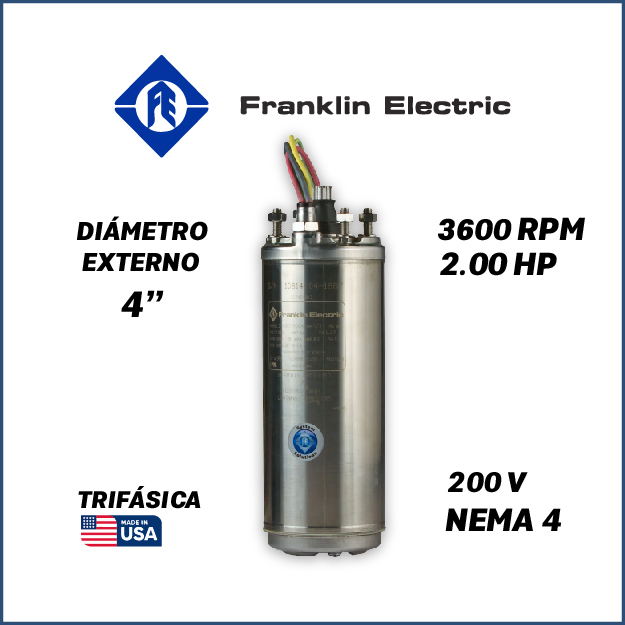 MOTOR SUMERGIBLE TF FRANKLIN  4" SERIE WWELL HT MOD. 2343059204GS   2,00HP 3PH/200V/60HZ/2P 3600RPM 3W DOL NEMA4 WF-C                                 