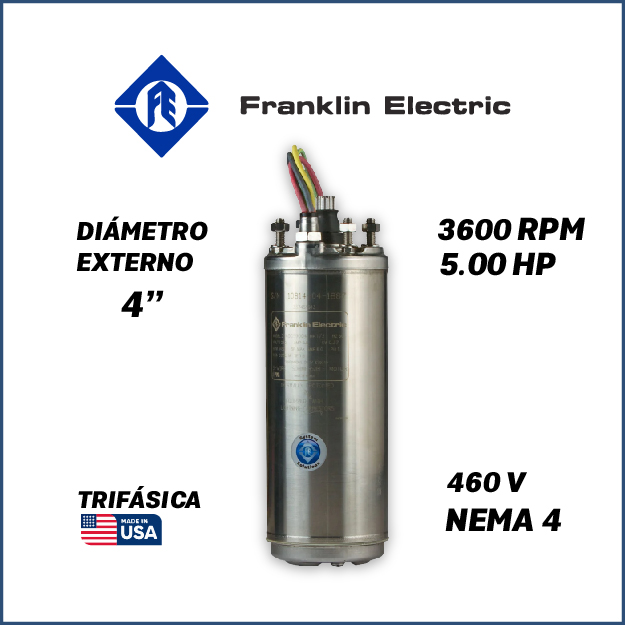 MOTOR SUMERGIBLE TF FRANKLIN  4" SERIE WWELL HT MOD. 2347278602G    5,00HP 3PH/460V/60HZ/2P 3600RPM 3W DOL NEMA4 WF-C                              