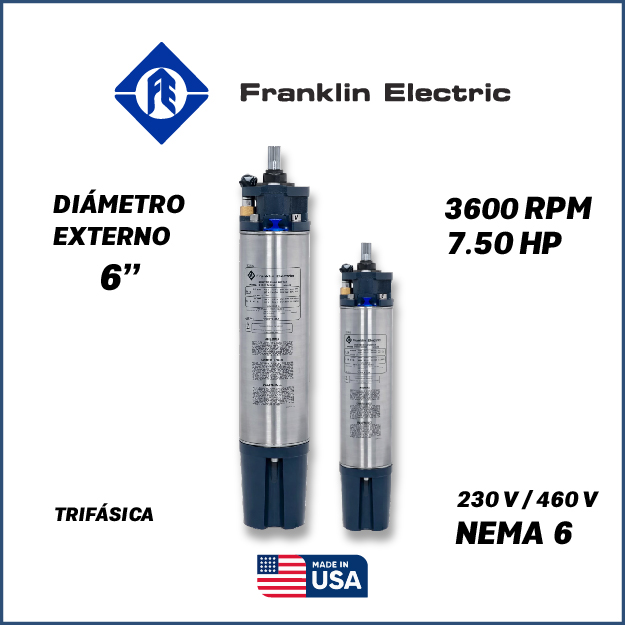 MOTOR SUMERGIBLE TF FRANKLIN  6" SERIE VOLT-X SF MOD. 2363118120     7,50HP 3PH/230-460V/60HZ/2P 3600RPM 3W DOL NEMA6 WF-C