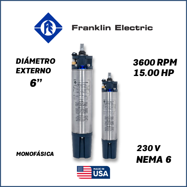 MOTOR SUMERGIBLE MF FRANKLIN  6" SERIE ENCAP SF MOD. 2261138020    15,00HP  1PH/230V/60HZ/2P 3600RPM 3W DOL NEMA6 WF-C
