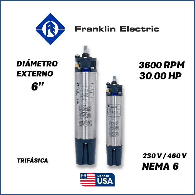 MOTOR SUMERGIBLE TF FRANKLIN  6" SERIE VOLT-X SF MOD. 2363168120    30,00HP 3PH/230-460V/60HZ/2P 3600RPM 3W DOL NEMA6 WF-C