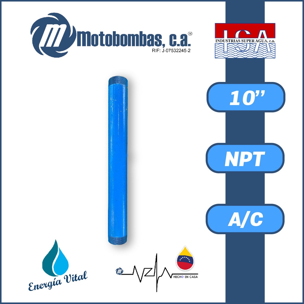 NIPLE LARGO 0,4 A 0,8 MTS 10" ACERO AL CARBONO ASTM A53 SCH 40