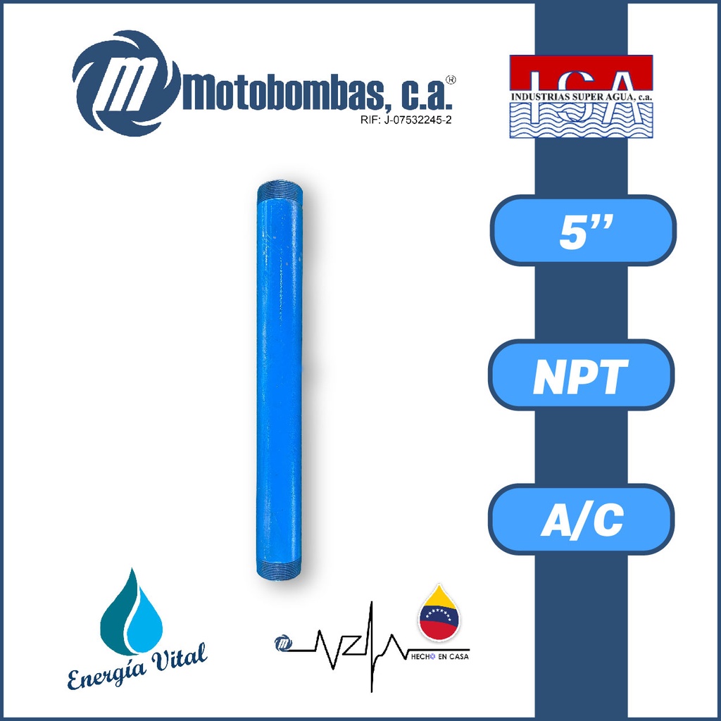 NIPLE LARGO 0,4 A 0,8 MTS 5" ACERO AL CARBONO ASTM A53 SCH 40