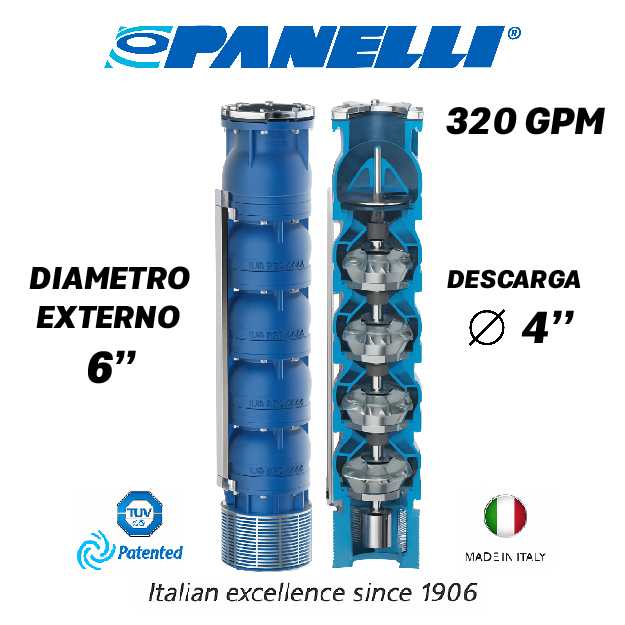 CUERPO SUMERGIBLE PANELLI  6" SERIE REC MOD 140REC32007 320GPM  30,00HP  07ET 4"NPT NEMA6