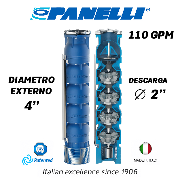 CUERPO SUMERGIBLE PANELLI  4" SERIE REC MOD.  95REC11006 110GPM   3,00HP 06ET 2"NPT NEMA4