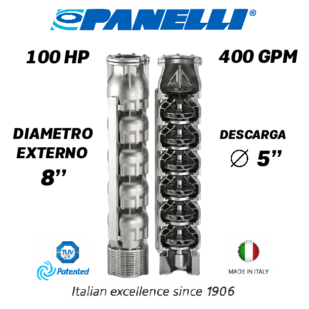CUERPO SUMERGIBLE PANELLI  8" SERIE  SX MOD. 180SX40006 400GPM 100,00HP  06ET 5"NPT NEMA8