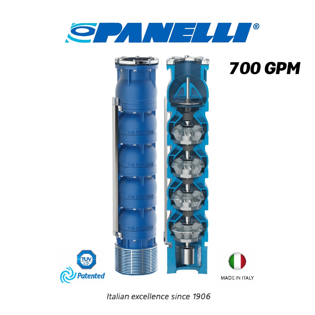 CUERPO SUMERGIBLE PANELLI  8" SERIE REC MOD. 180REC70003 700GPM  60,00HP  03ET 5"NPT NEMA8