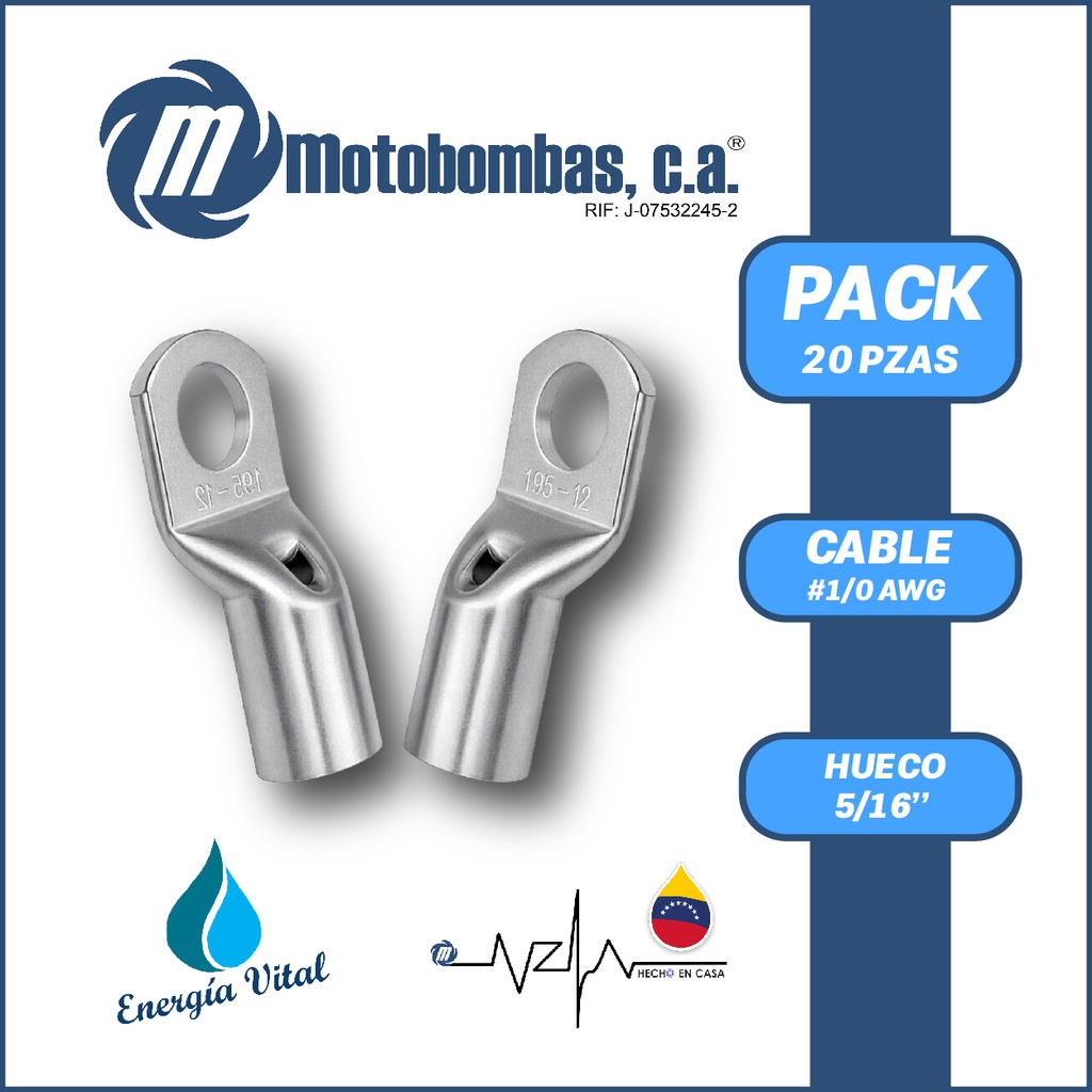 TERMINAL DE COMPRESION PARA CABLE #1/0 AWG HUECO 5/16"