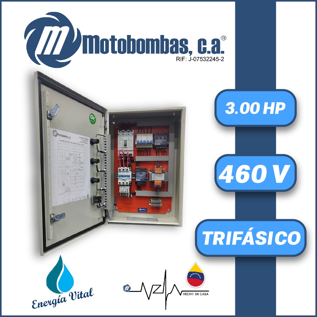 TABLERO DE CONTROL Y POTENCIA TF  P/ MOTOR SUMERGIBLE SERIE MDE MOD. TMDE711400030 3,00HP 3PH/460V DOL