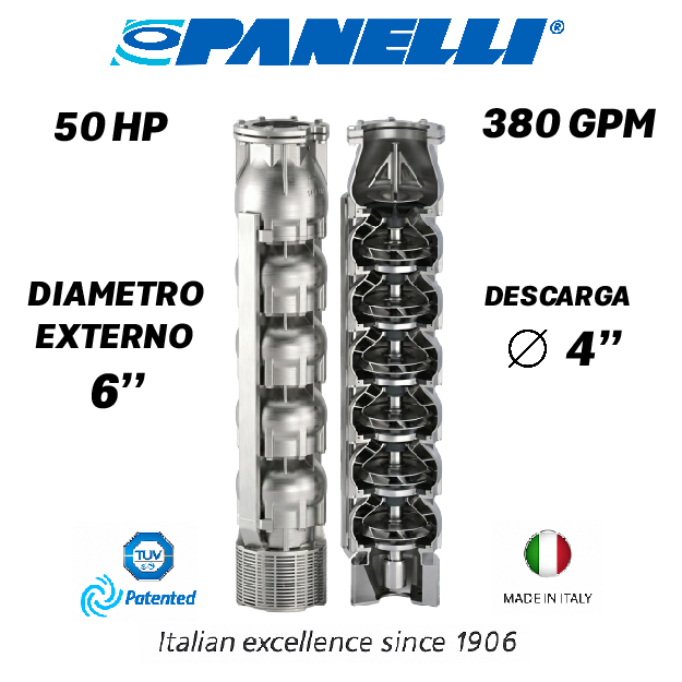 CUERPO SUMERGIBLE PANELLI  6" SERIE  SX MOD. 140SX38009  380GPM  50,00HP 09ET 4"NPT NEMA6 