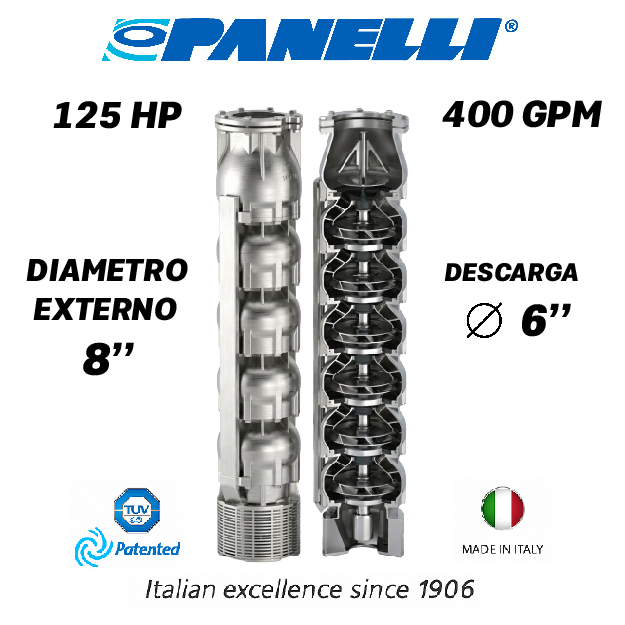 CUERPO SUMERGIBLE PANELLI  8" SERIE  SX MOD. 180SX40009 400GPM 125,00HP  09ET 6"NPT NEMA8 