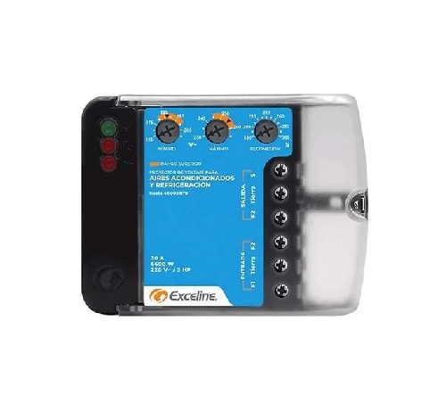 PROTECTOR DE VOLTAJE PARA A/A Y REFRIGERACION MF MARCA EXCELINE MOD. GSM-R220B  220V CABLE A CABLE