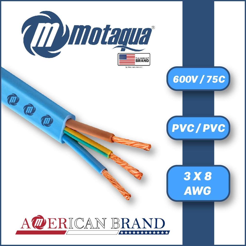 CABLE SUMERGIBLE PLANO PANELLI/MOTAQUA AWG 600V 75C PVC/PVC SERIE MAE MOD.   3X8