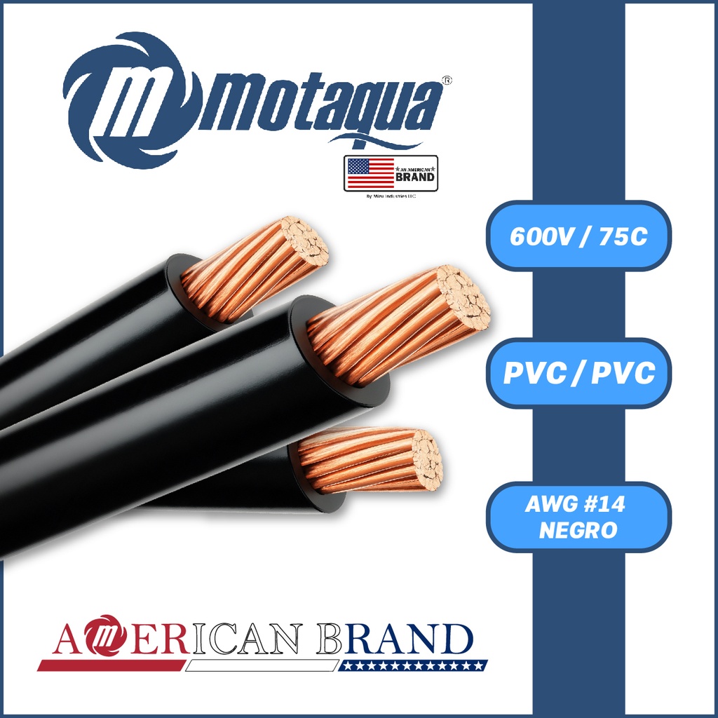 CABLE MONOPOLAR MOTAQUA AWG 600V 75C PVC/PVC SERIE MAE MOD.        #14 (NEGRO)