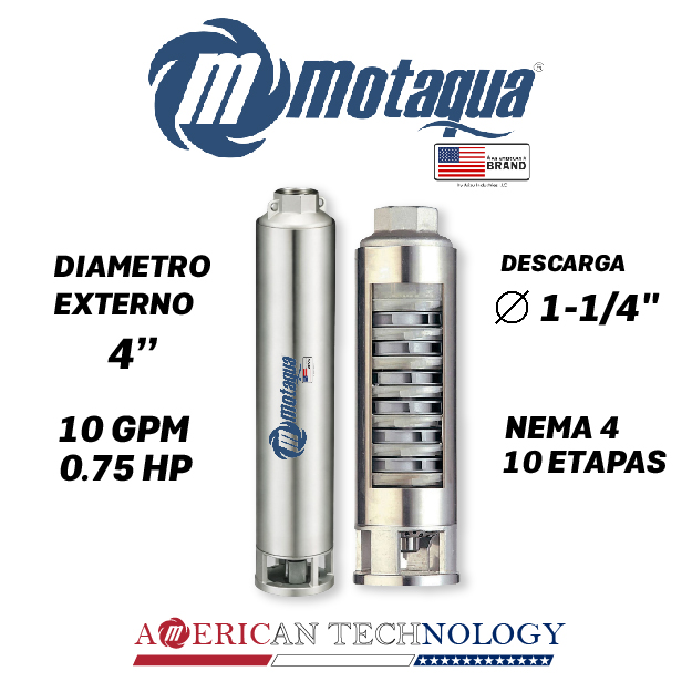 CUERPO SUMERGIBLE MOTAQUA  4"      SERIE MTS MOD. 104TS0710   10GPM   0,75HP 10ET 1-1/4"NPT NEMA4