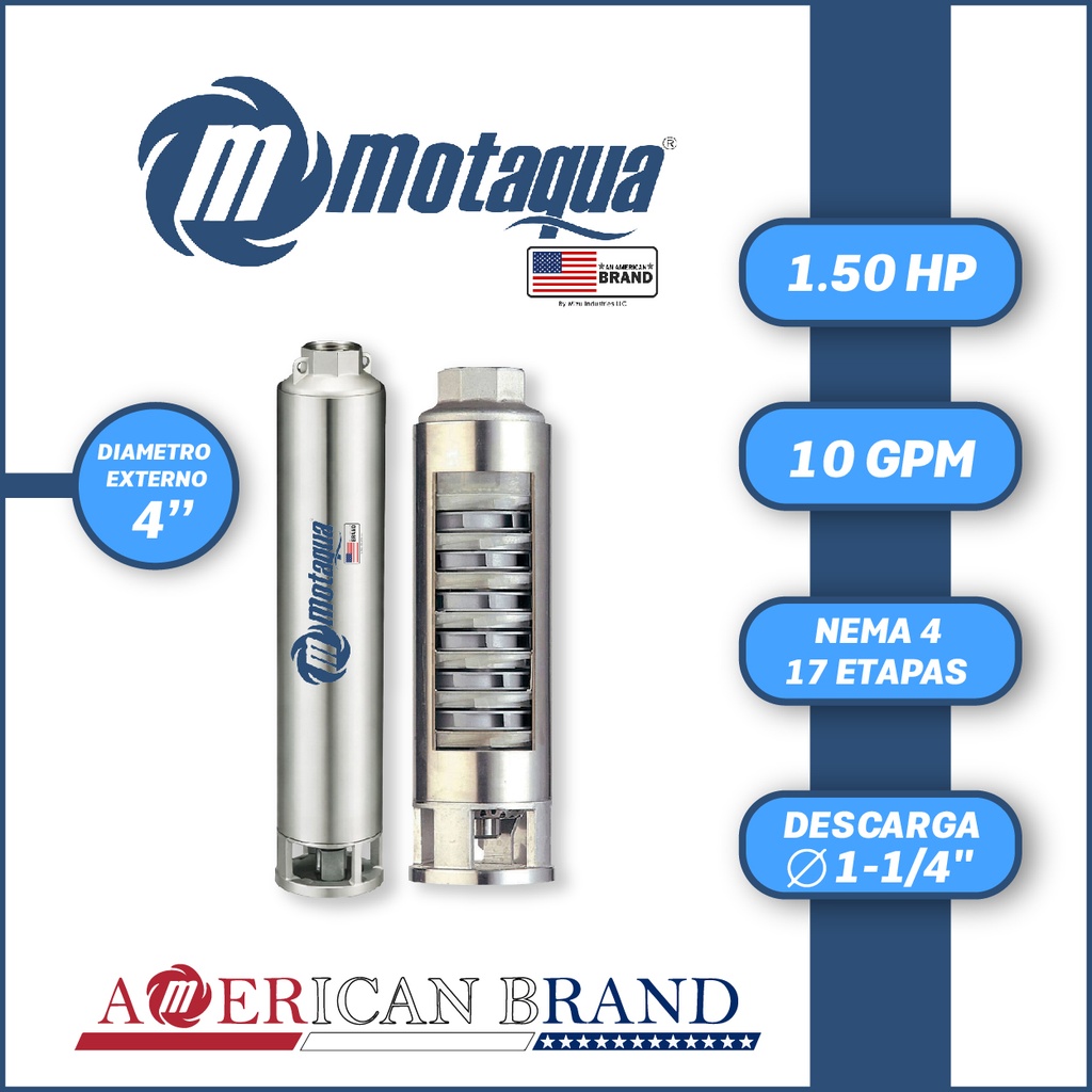 CUERPO SUMERGIBLE MOTAQUA  4"      SERIE MTS MOD. 104TS1517   10GPM   1,50HP 17ET 1-1/4"NPT NEMA4