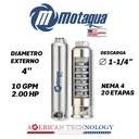 CUERPO SUMERGIBLE MOTAQUA  4"      SERIE MTS MOD. 104TS2020   10GPM   2,00HP 20ET 1-1/4"NPT NEMA4