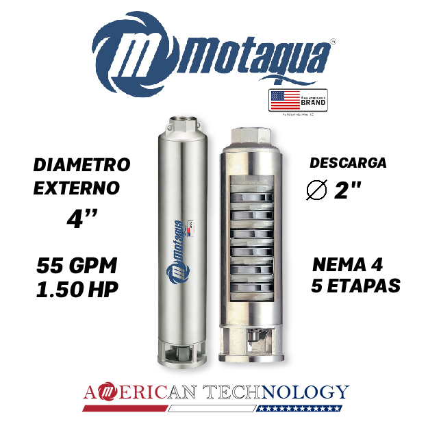 CUERPO SUMERGIBLE MOTAQUA  4"  SERIE MTS MOD.  554TS1505   55GPM    1,50HP 05ET 2"NPT NEMA4