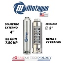 CUERPO SUMERGIBLE MOTAQUA  4"  SERIE MTS MOD.  554TS7522   55GPM    7,50HP 22ET 2"NPT NEMA4
