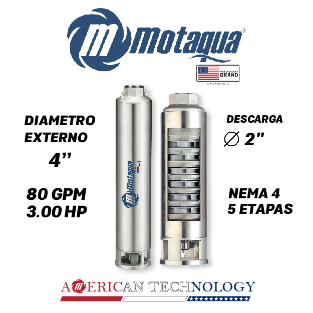 CUERPO SUMERGIBLE MOTAQUA  4" SERIE MTS MOD. 804TS3005   80GPM   3,00HP 05ET 2"NPT NEMA4