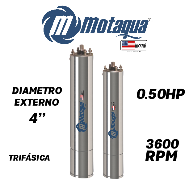 MOTOR SUMERGIBLE TF MOTAQUA  4" SERIE MTS MOD. T4ORSF05J   0,50HP 3PH/230V/60HZ/2P 3600RPM 3W DOL NEMA4 OF-R  450LBF
