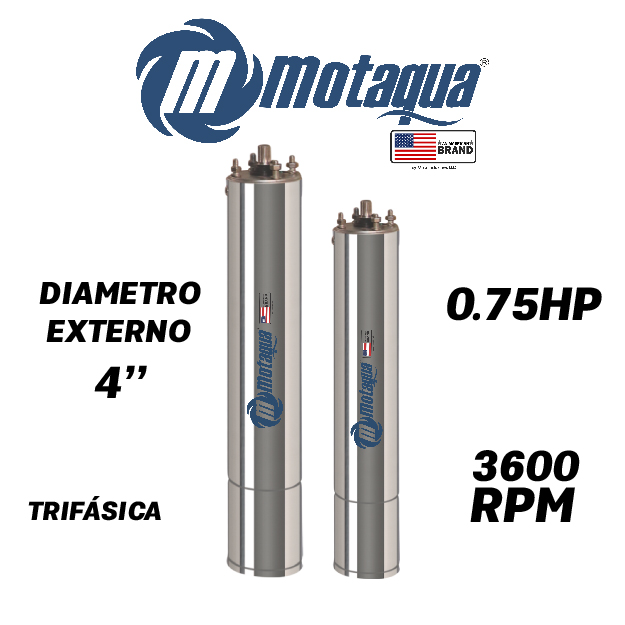 MOTOR SUMERGIBLE TF MOTAQUA  4" SERIE MTS MOD. T4ORSF07K   0,75HP 3PH/460V/60HZ/2P 3600RPM 3W DOL NEMA4 OF-R  450LBF