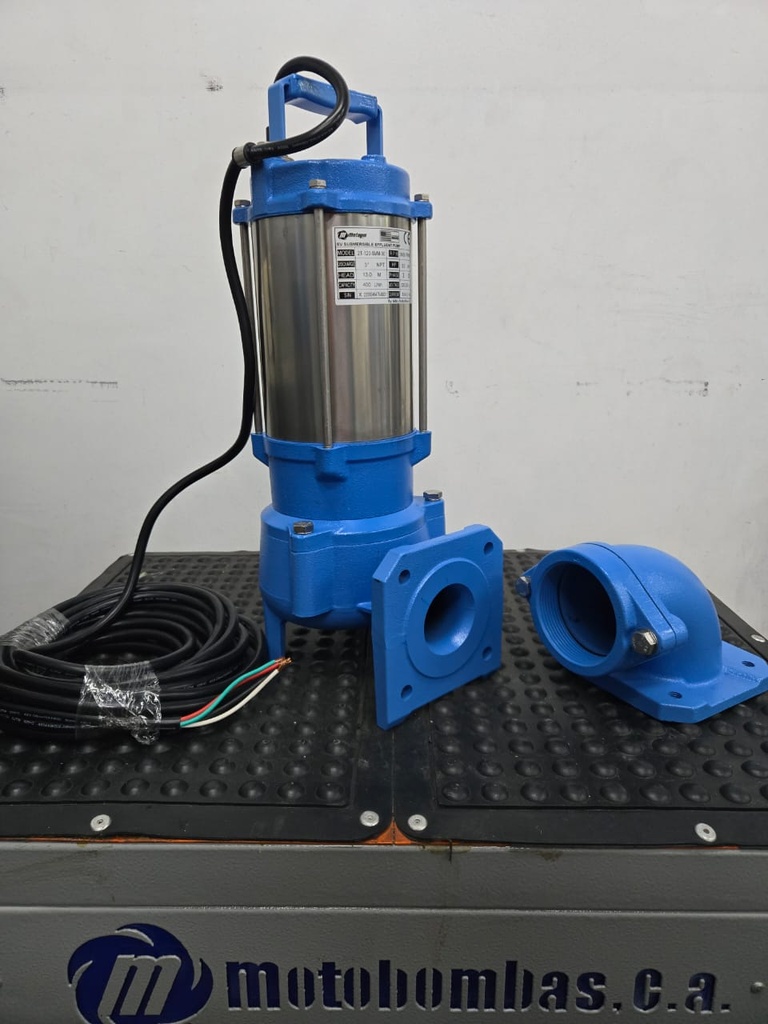 BOMBA SUMERGIBLE AGUAS SERVIDAS TF MOTAQUA SERIE MTS MOD. 2T120SVM30 VORTEX 120GPM 3,00HP 230V 60HZ 3.450RPM 3"NPT CODO