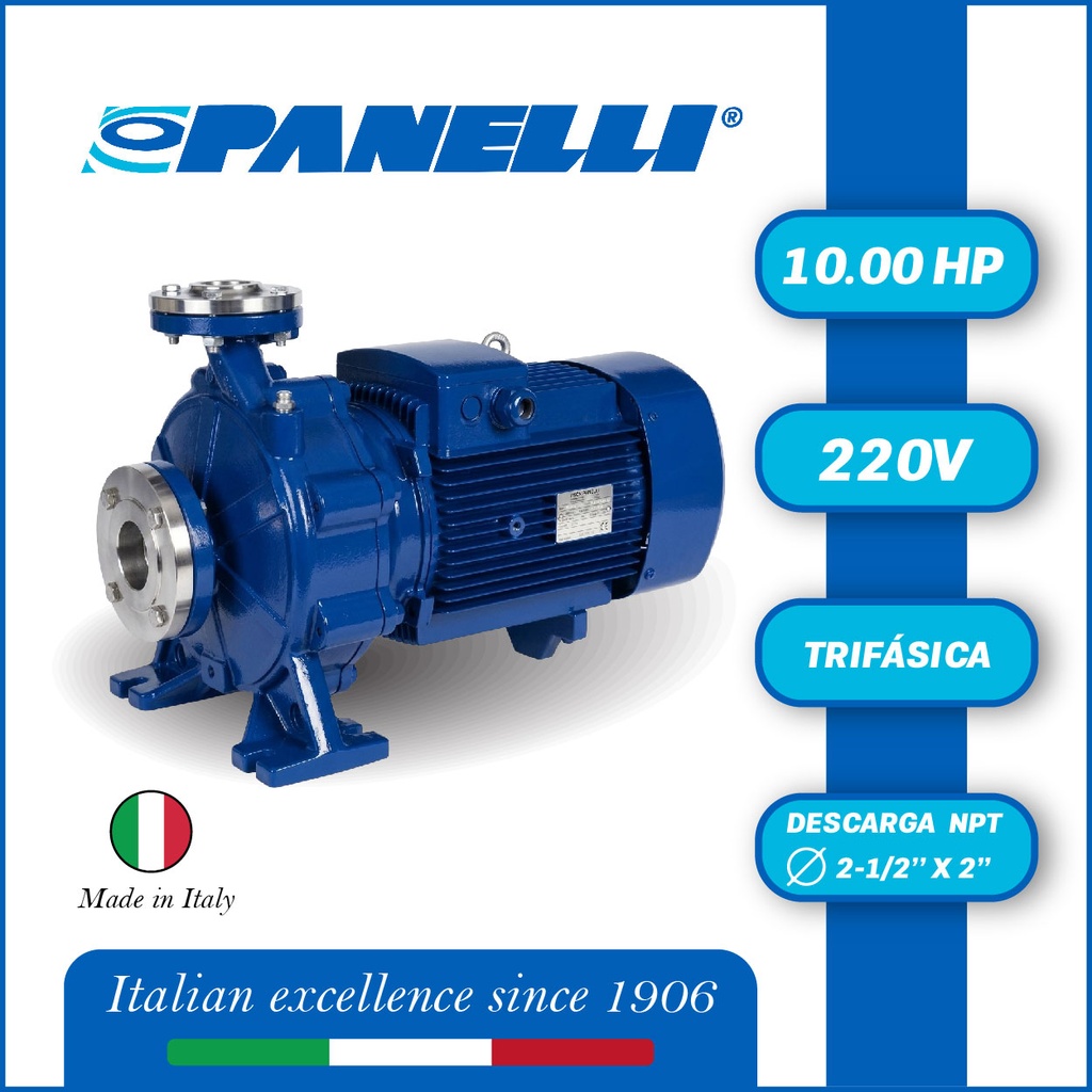 BOMBA MONOBLOCK  PANELLI PSCN 50-160/75 10,00HP/220V/3PH DESCARGA ROSCADA 65MMX50MM