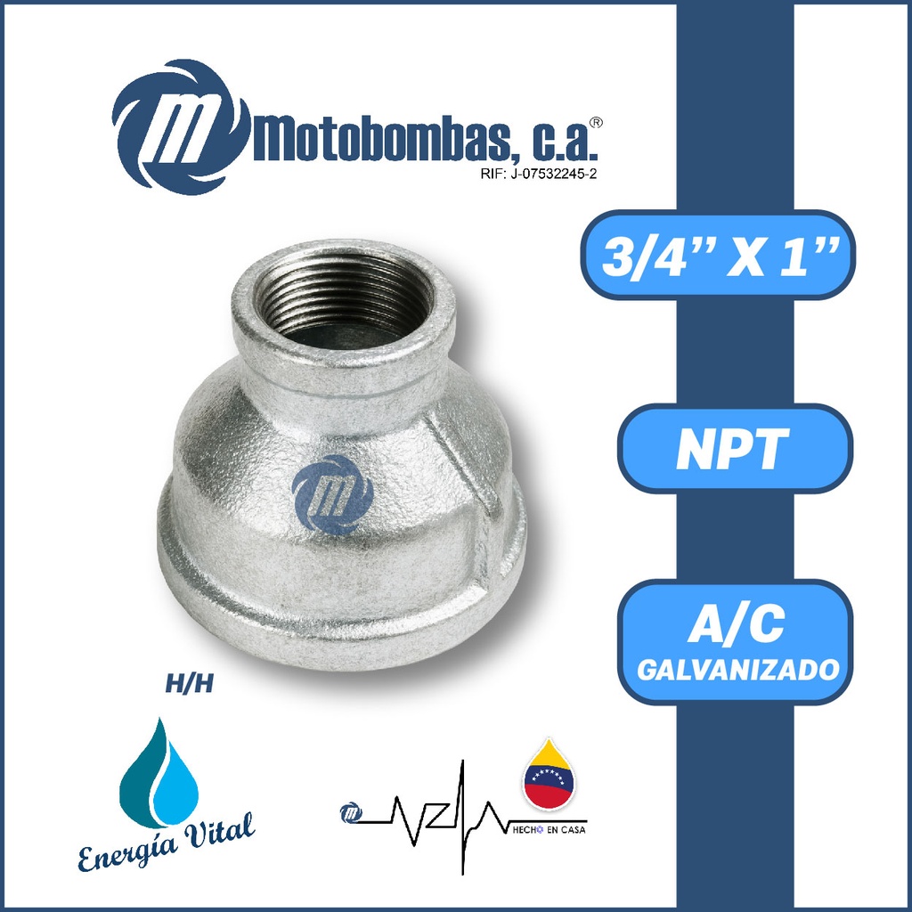 REDUCCION A/C GALVANIZADA ROSCADA NPT SERIE VAR MOD. H/H        3/4"X1"