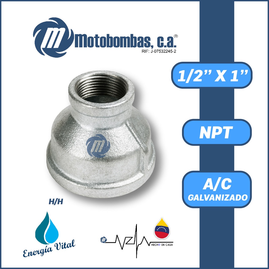 REDUCCION A/C GALVANIZADA ROSCADA NPT SERIE VAR MOD. H/H        1/2"X1"