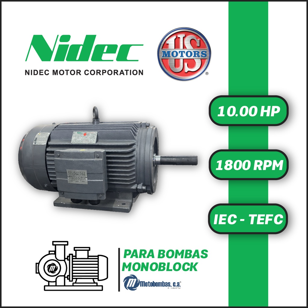 MOTOR HORIZONTAL TF JM4P  10,00HP 1800RPM US MOTORS MELC7E2M / ELC126S MOD TF JM2P 220-440V 4P 3PH SF 1,15 DOL 132MZ IEC-IE2 CI TEFC
