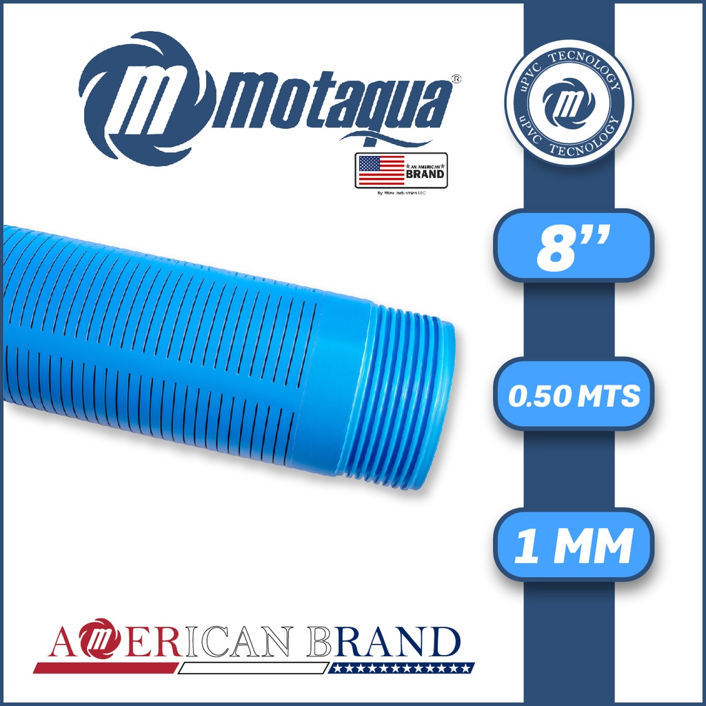 TUBO CASING RANURADO LISO uPVC MOTAQUA MSM CM 8,00" X 0,50 MTS X 1,00 MM