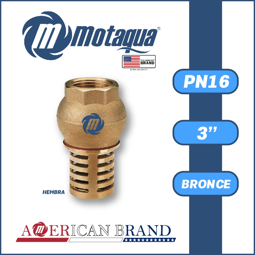 VALVULA    RETENCION PIE MOTAQUA SERIE MFD PN16 ROSCADA H C/COLADOR PESADO BRONCE A MOD. 3"