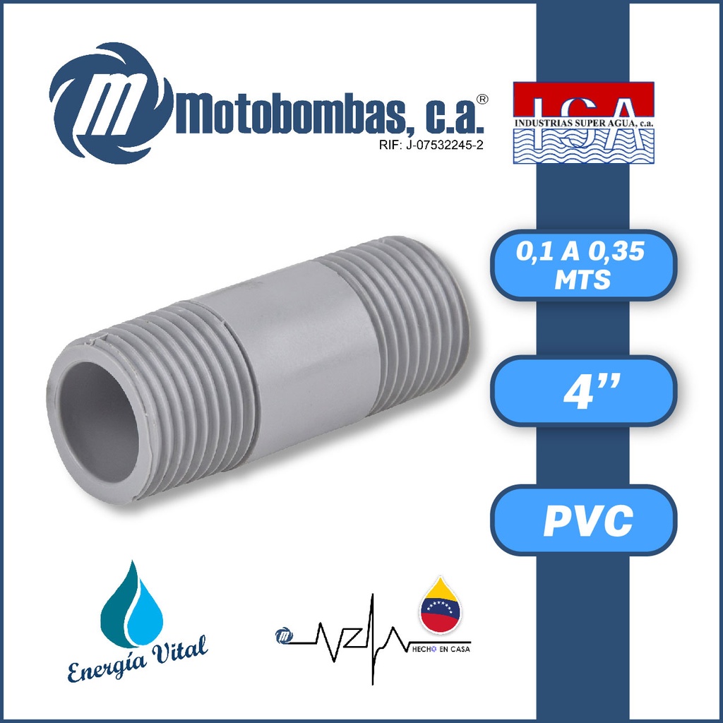 NIPLE CORTO  0,1 A 0,35 MTS PVC SCH 80 SERIE ISA MOD. 4"