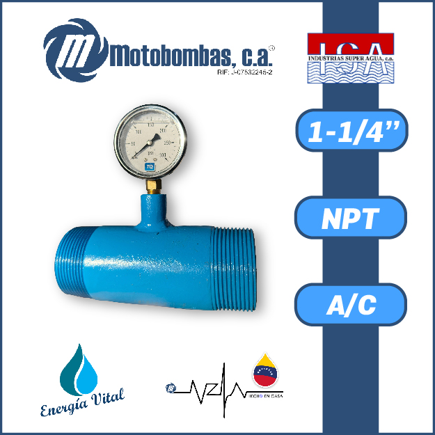 NIPLE CORTO P/MANOMETRO A/C ASTM A53 SCH 40 CONEXION 1/4" SERIE ISA MOD.   1-1/4"