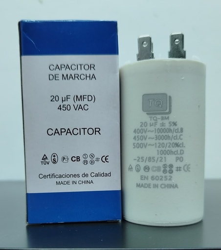 [6584VAR-TQ-BM-450V-020] CAPACITOR DE MARCHA MARCA TQ MOD. 20uF 450V