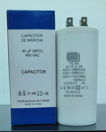 [6584VAR-TQ-BM-450V-040] CAPACITOR DE MARCHA MARCA TQ MOD. 40uF 450V