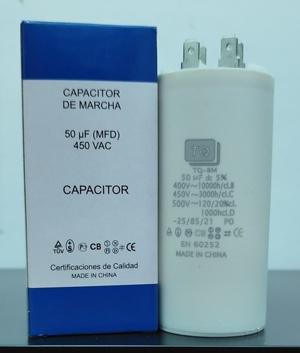 [6584VAR-TQ-BM-450V-050] CAPACITOR DE MARCHA MARCA TQ MOD. 50uF 450V