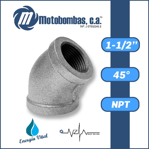 [3805VAR-CODO5R015H015H-1020] CODO A/C GALVANIZADO SERIE VAR MOD. 45 GRADOS 1-1/2"