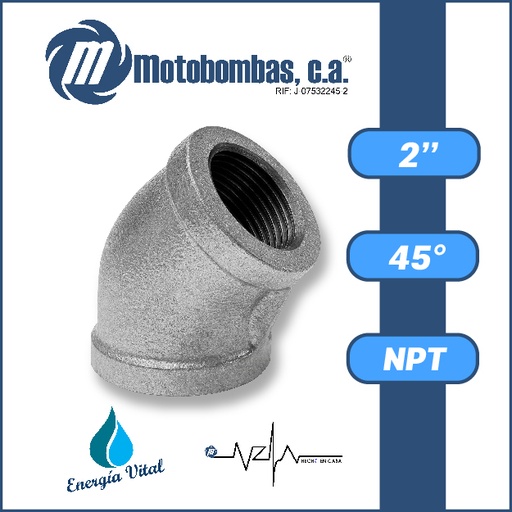 [3805VAR-CODO5R020H020H-1020] CODO A/C GALVANIZADO SERIE VAR MOD. 45 GRADOS 2"